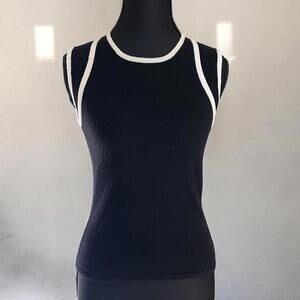 Autumn Cashmere Black Contrast Trim Tank Knit100% Cashmere Soft Y2K Minimalist